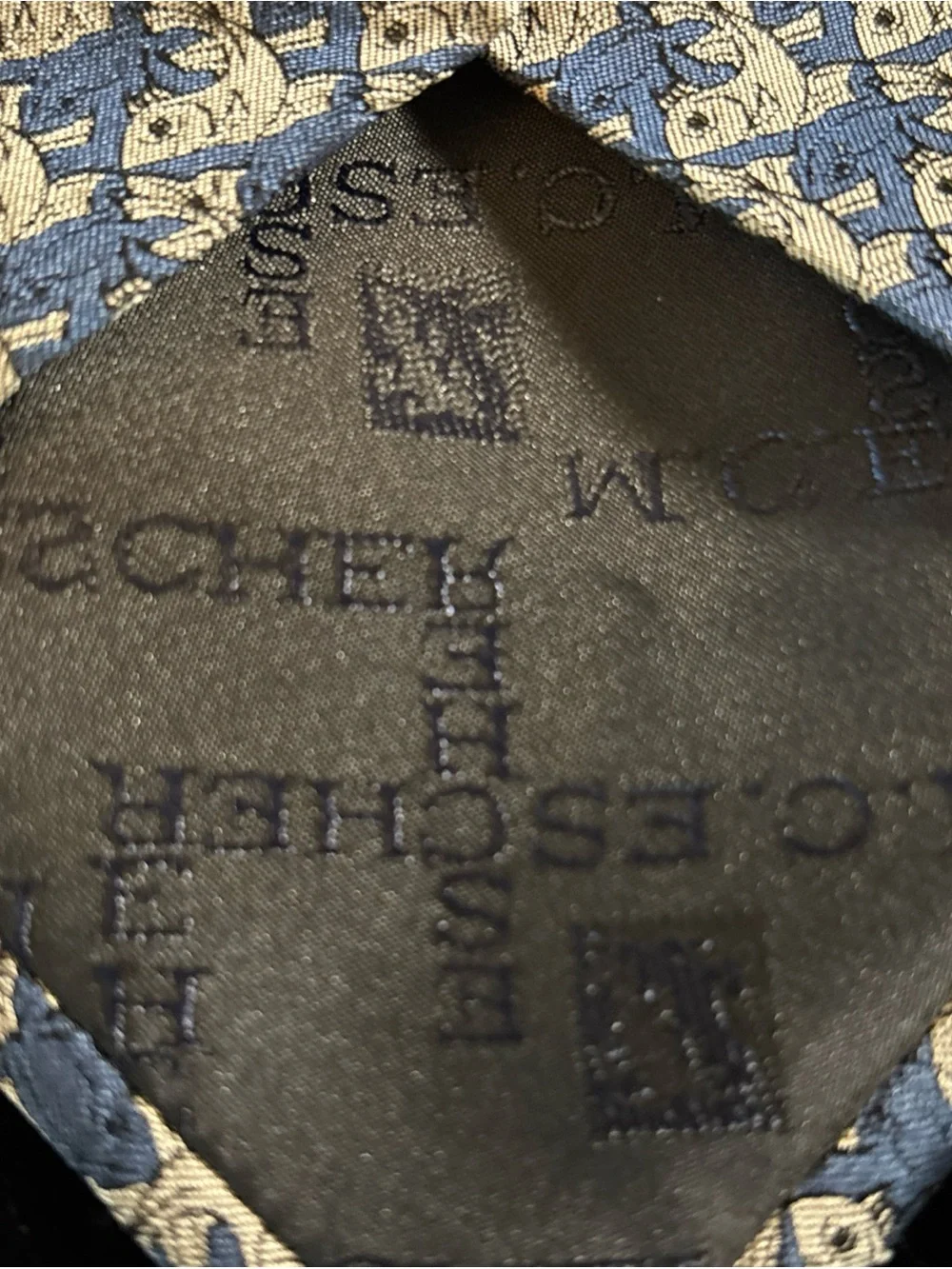 MC Escher Blue Tessellation Fish Pattern Silk Tie